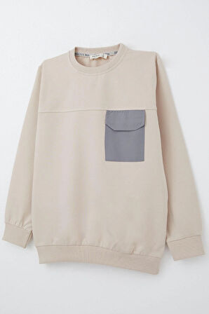Breeze Erkek Çocuk Sweatshirt Kapaklı Cep Detaylı 6-12 Yaş, Bej