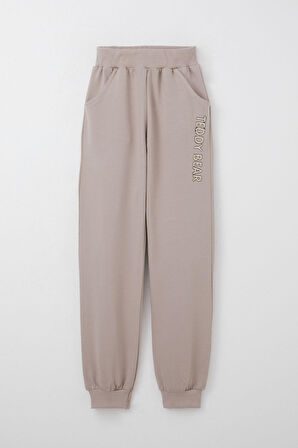 Breeze Kız Çocuk Eşofman Takım Ayıcık Aksesuarlı Yazı Nakışlı 5-9 Yaş, Vizon