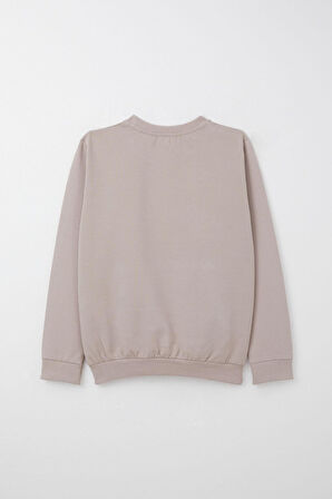 Breeze Kız Çocuk Eşofman Takım Ayıcık Aksesuarlı Yazı Nakışlı 5-9 Yaş, Vizon