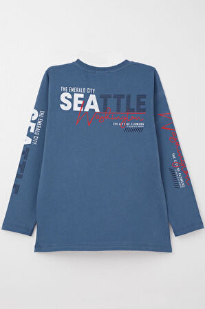 Breeze Erkek Çocuk Uzun Kollu Tişört Renkli Yazı Baskılı 6-12 Yaş, İndigo