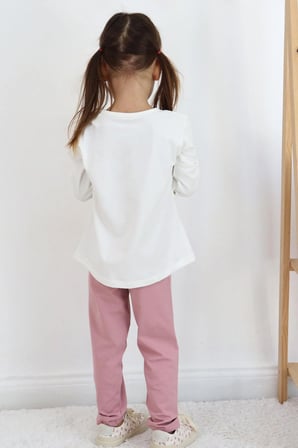 Breeze Kız Çocuk Taytlı Takım Sevimli Ayıcık Nakışlı Pullu 1.5-5 Yaş, Ekru