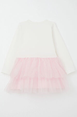 Breeze Kız Bebek Uzun Kollu Elbise Tül Çiçekli 9 Ay-3 Yaş, Ekru