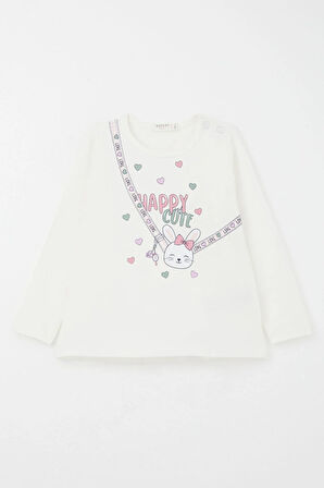 Breeze Kız Bebek Taytlı Takım Mutlu Tavşancık Baskılı Kalpli 9 Ay-3 Yaş, Ekru