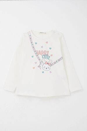 Breeze Kız Bebek Taytlı Takım Mutlu Tavşancık Baskılı Kalpli 9 Ay-3 Yaş, Ekru