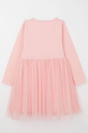 Breeze Kız Çocuk Uzun Elbise Çiçek Güpür Nakışlı 4-8 Yaş, Pembe