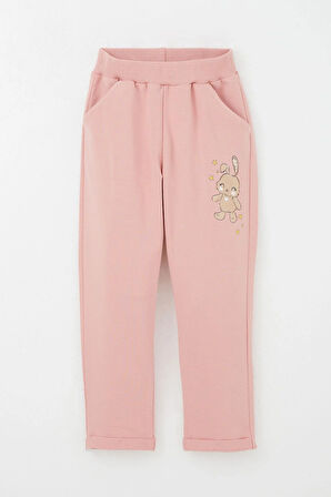 Breeze Kız Bebek Eşofman Takım Mutlu Arkadaş Tavşnacıklar Baskılı Çiçekli 9 Ay-3 Yaş, Gülkurusu