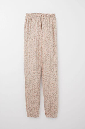Breeze Kız Çocuk Pijama Takımı Bambu Çiçeği Desenli 9-12 Yaş, Bej