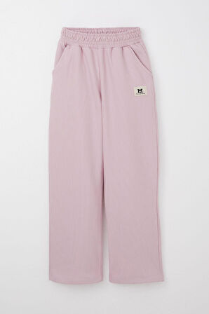 Breeze Kız Çocuk Eşofman Altı Beli Lastikli Cepli Armalı 6-12 Yaş, Açık Lila