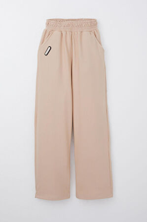 Breeze Kız Çocuk Eşofman Altı Beli Lastikli Cepli Armalı 6-12 Yaş, Bej