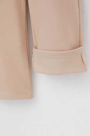 Breeze Kız Çocuk Eşofman Altı Beli Lastikli Cepli Armalı 6-12 Yaş, Bej