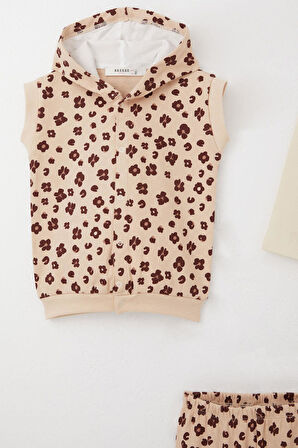 Breeze Kız Bebek Zıbınlı 3 Lü Takım Çiçek Desenli Yelekli 4 Ay-1 Yaş, Bej