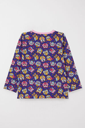 Breeze Kız Çocuk Pijama Takımı Renkli Sevimli Baykuş Desenli 4-8 Yaş, Mor