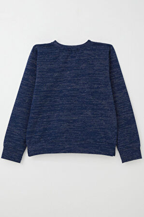 Breeze Kız Çocuk Sweatshirt Yazı Baskılı Yıldızlı 9-14 Yaş, Lacivert Melanj