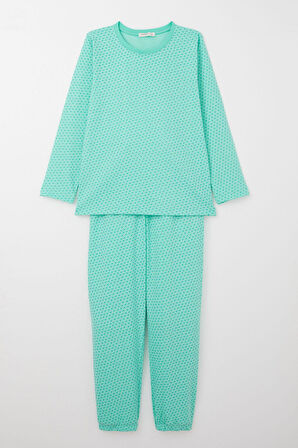 Breeze Kız Çocuk Pijama Takımı Çiçek Desenli 9-12 Yaş, Yeşil