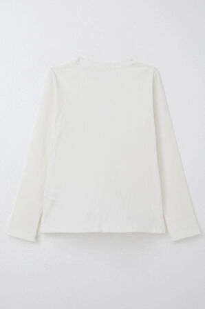 Breeze Kız Çocuk Uzun Kollu Tişört Taşlı Fiyonk Aksesuarlı 9-14 Yaş, Ekru