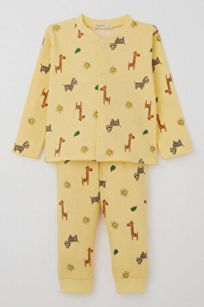 Breeze Erkek Bebek Pijama Takımı Minik Safari Temalı Hayvancık Desenli 4 Ay-1 Yaş, Sarı