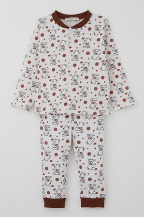 Breeze Erkek Bebek Pijama Takımı Bebek Sevimli Ayıcık Desenli 4 Ay-1 Yaş, Ekru