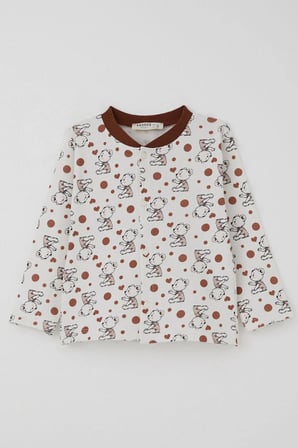 Breeze Erkek Bebek Pijama Takımı Bebek Sevimli Ayıcık Desenli 4 Ay-1 Yaş, Ekru