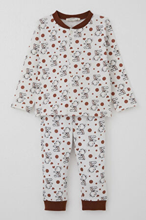 Breeze Erkek Bebek Pijama Takımı Bebek Sevimli Ayıcık Desenli 4 Ay-1 Yaş, Ekru