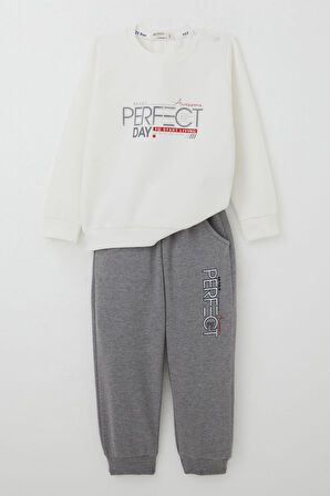 Breeze Erkek Çocuk Eşofaman Takım Yazı Baskılı 2-6 Yaş, Ekru