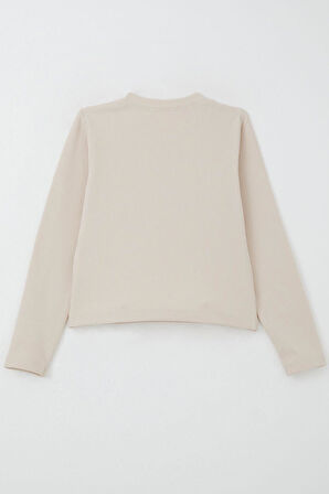 Breeze Kız Çocuk Uzun Kollu Tişört Kemer Boy Basic 8-14 Yaş, Bej