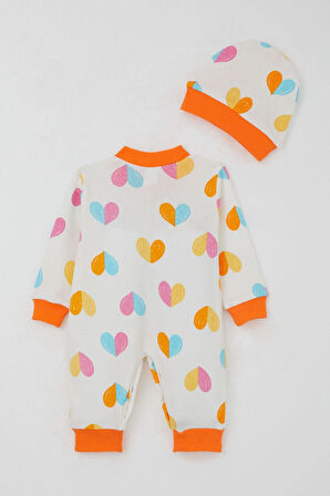 Breeze Kız Bebek Tulum Renkli Kalp Dünyası 0-6 Ay, Ekru