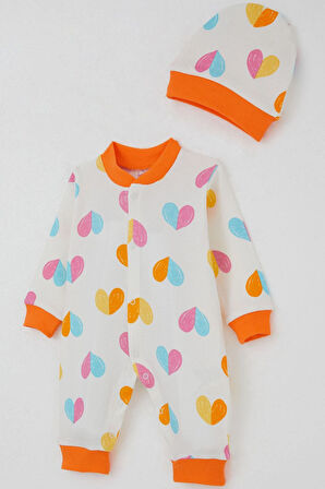 Breeze Kız Bebek Tulum Renkli Kalp Dünyası 0-6 Ay, Ekru