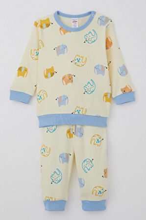 Breeze Erkek Bebek Pijama Takım Sevimli Fil Desenli 4 Ay-1 Yaş, Sarı