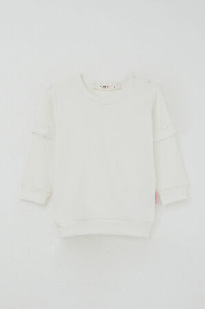 Breeze Kız Bebek Pijama Takımı Omuzdan Patlı Kolları Fırfır Detaylı 4 Ay-1 Yaş, Ekru