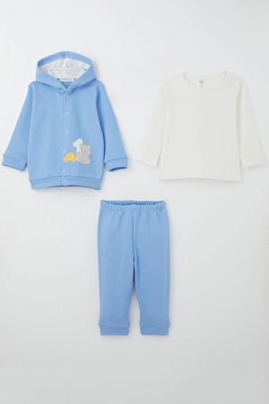 Breeze Erkek Bebek Bodyli 3 Lü Takım Patinin Araba Macerası 4 Ay-1 Yaş, Mavi