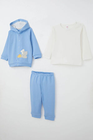 Breeze Erkek Bebek Bodyli 3 Lü Takım Patinin Araba Macerası 4 Ay-1 Yaş, Mavi