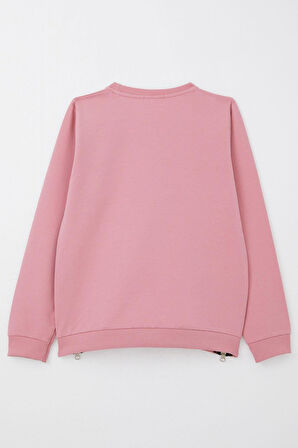 Breeze Kız Çocuk Sweatshirt Yazı Baskılı Kenarları Fermuar Detaylı 9-14 Yaş, Gülkurusu