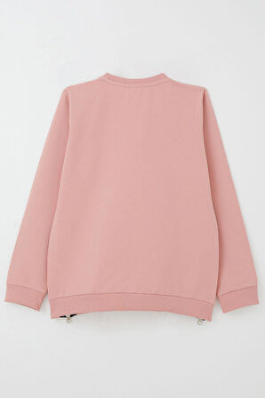 Breeze Kız Çocuk Sweatshirt Yazı Baskılı Kenarları Fermuar Detaylı 9-14 Yaş, Gülkurusu