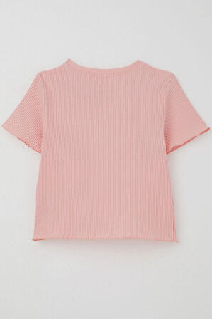 Breeze Kız Çocuk Tişört Tül Çiçek Armalı Boncuk Aksesuarlı Kemer Boy 8-14 Yaş, Pembe