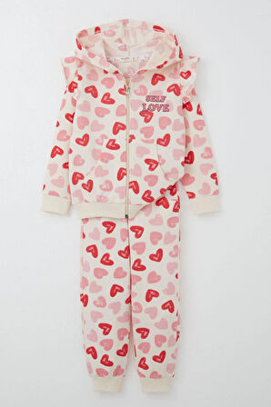 Breeze Kız Bebek Eşofman Takım Kalp Rüyası Omuzu Fırfırlı 9 Ay-3 Yaş, Krem