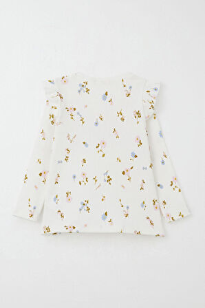 Breeze Kız Çocuk Taytlı Takım Renkli Çiçek Desenli Omuzu Fırfırlı 2-6 Yaş, Ekru