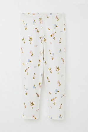 Breeze Kız Çocuk Taytlı Takım Renkli Çiçek Desenli Omuzu Fırfırlı 2-6 Yaş, Ekru