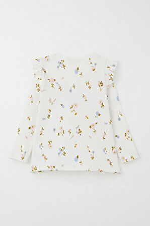 Breeze Kız Çocuk Taytlı Takım Renkli Çiçek Desenli Omuzu Fırfırlı 2-6 Yaş, Ekru