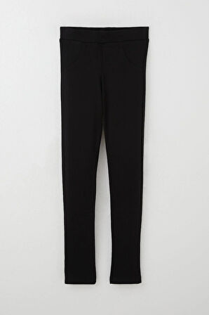 Breeze Kız Çocuk Tayt Cep Kısmı Kontrast Dikiş Detaylı 7-12 Yaş, Siyah