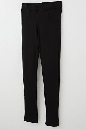 Breeze Kız Çocuk Tayt Cep Kısmı Kontrast Dikiş Detaylı 7-12 Yaş, Siyah