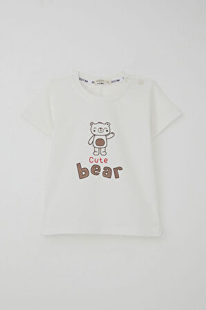 Breeze Erkek Bebek Şortlu Takım Havalı Ayıcık Baskılı 9 Ay-3 Yaş, Ekru