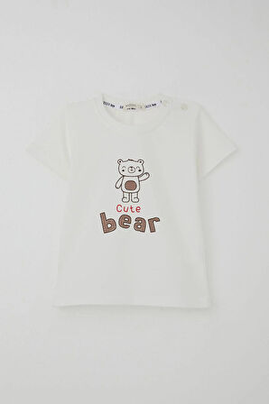 Breeze Erkek Bebek Şortlu Takım Havalı Ayıcık Baskılı 9 Ay-3 Yaş, Ekru