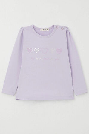 Breeze Kız Çocuk Uzun Kollu Tişört Minik Kalpler 1.5-5 Yaş, Lila