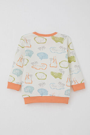Breeze Erkek Bebek Pijama Takımı Omuzdan Patlı Safari Temalı Hayvancıklar Desenli 4 Ay-1 Yaş, Ekru