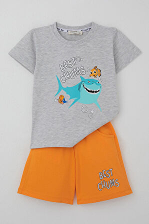 Breeze Erkek Çocuk Şortlu Takım Mavi Dünyanın Kahramanları 1.5-5 Yaş, Açık Gri Melanj