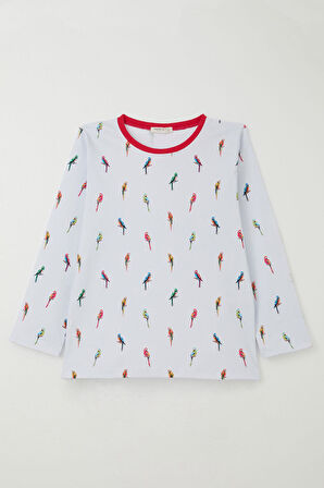 Breeze Kız Çocuk Pijama Takımı Papağan Neşesi 9-12 Yaş, Beyaz