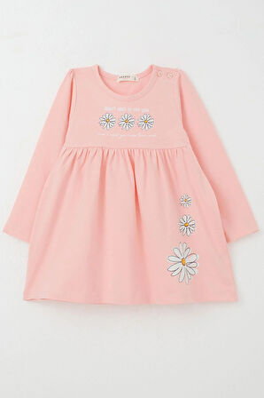 Breeze Kız Çocuk Uzun Kollu Elbise Papatya Baskılı 2-6 Yaş, Pembe