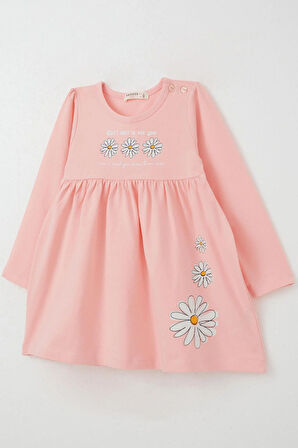 Breeze Kız Çocuk Uzun Kollu Elbise Papatya Baskılı 2-6 Yaş, Pembe