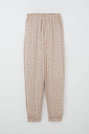 Breeze Kız Çocuk Pijama Takımı Bambu Çiçeği Desenli 9-12 Yaş, Bej