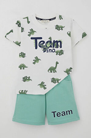 Breeze Erkek Çocuk Şortlu Takım Zıp Zıp Dinozor Takımı 2-6 Yaş, Ekru